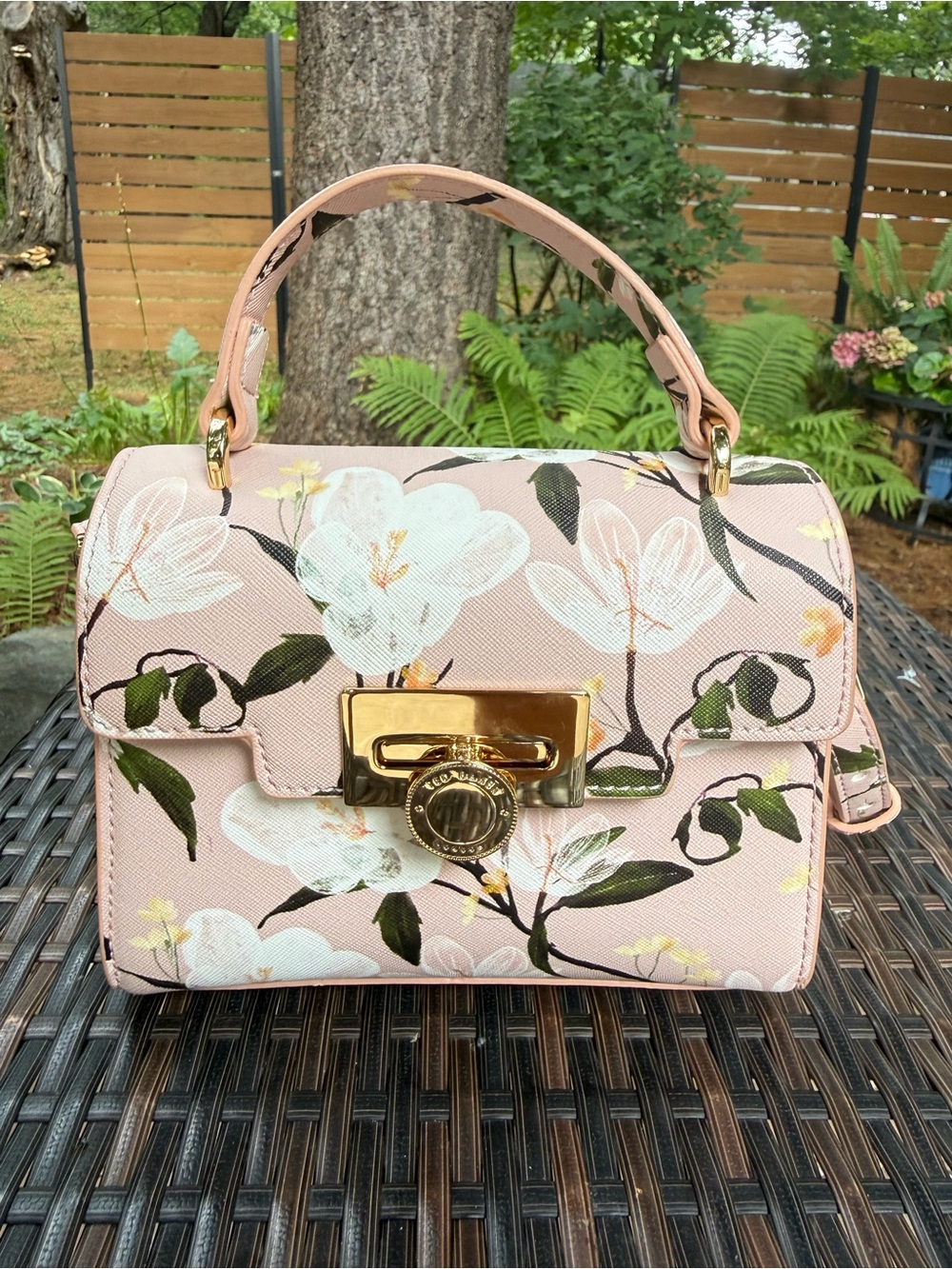 NEW🌸Ted Baker Lili Top Handle Satchel crossbody pale pink botanical print $140